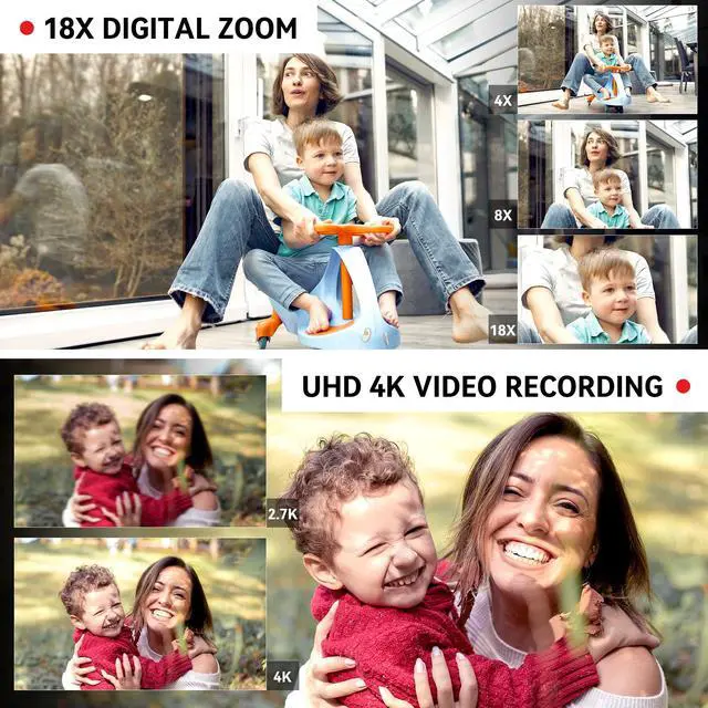 Alt view image 3 of 6 - UHD 4k Video Camera Camcorder with 18X Digital Zoom,64MP Digital Camera Recorder,4.0-inch Rotating Touchscreen,64GB SD Card,Microphone,Remote Control,Durable Battery(Black)