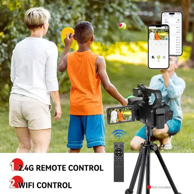 Alt view image 4 of 6 - UHD 4k Video Camera Camcorder with 18X Digital Zoom,64MP Digital Camera Recorder,4.0-inch Rotating Touchscreen,64GB SD Card,Microphone,Remote Control,Durable Battery(Black)