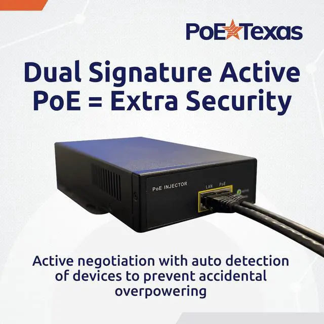 Alt view image 6 of 6 - Single-Port 802.3bt PoE++ Injector, 55V 95W | 802.3bt PoE++ Single Port Power Over Ethernet Injector - 10/100/1000 Gigabit Data - Mode A/B Wall Mount Plug & Play