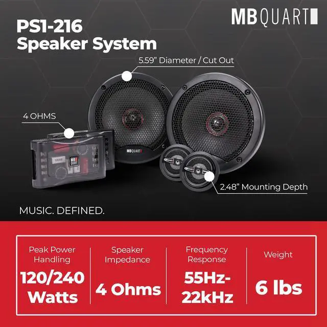 Alt view image 4 of 6 - PS1-216 Premium 6.5" Car Speakers - 240W, 2-Way Component, 4 OHMS, with Grills, Superior Bass & Clear Highs for an Unmatched Audio Experience in Your Vehicle