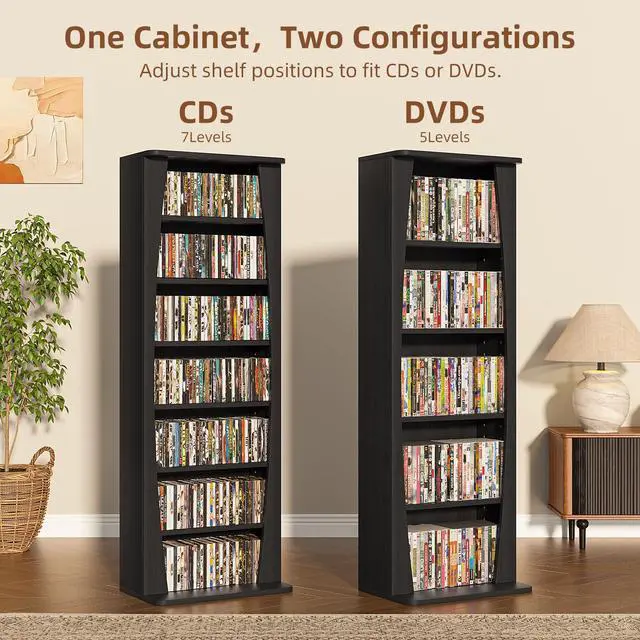 Alt view image 6 of 6 - 7 Tier Arched DVD Shelf, DVD Rack with Adjustable Shelves, Black | Media Storage Cabinet for CDs & Movies, Media Shelf,Free Standing CD Rack Tower Bookcase or Living Room & Home Office