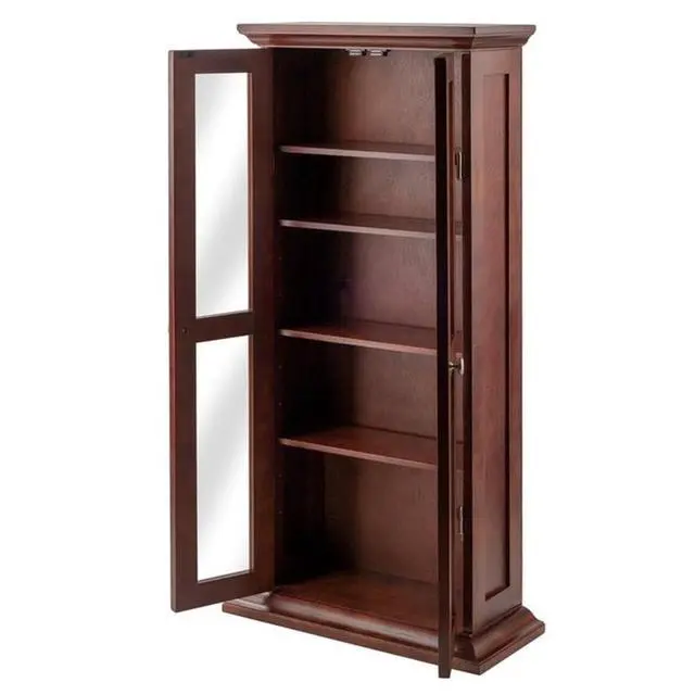 Alt view image 6 of 6 - Solid Wood CD & DVD Media Storage Cabinet, Antique Walnut Finish, Glass Doors, 44.17 in H x 21.97 in W x 9.17 in D, 5 Shelves for DVDs, CDs, Transitional Style Organizer