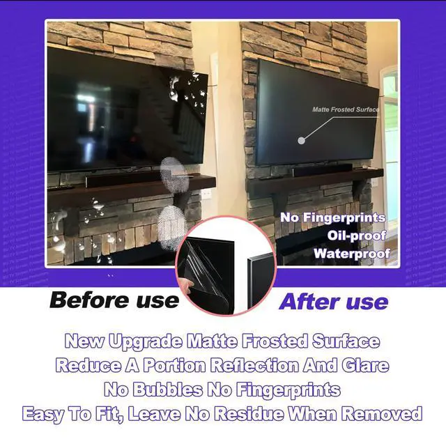 Alt view image 5 of 6 - 2026 Anti Glare Film for 58 TV Screen, Blue Light Filter and Glare Reducer, Indoor Outdoor Glare TV Shield for Clear Viewing (58" 1270)