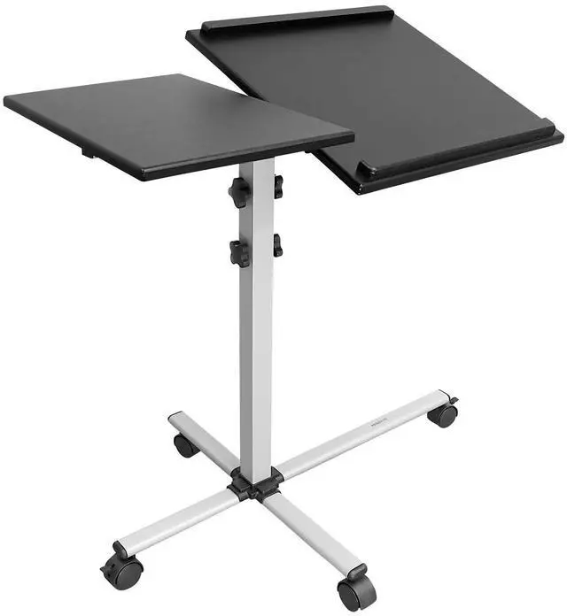 Main image of Projector Stand Mobile Projector Cart with Laptop Shelf on Wheels, Heavy Duty Two Shelves Height Adjustable Laptop and Projector Presentation Trolley in Black