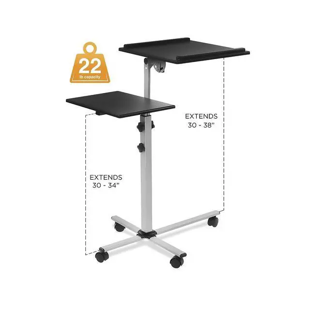 Alt view image 3 of 6 - Projector Stand Mobile Projector Cart with Laptop Shelf on Wheels, Heavy Duty Two Shelves Height Adjustable Laptop and Projector Presentation Trolley in Black