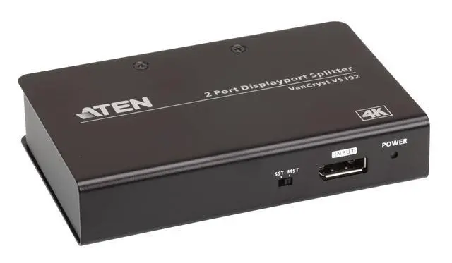 Alt view image 2 of 6 - VS192 2-Port True 4K DisplayPort Splitter SST Split or MST Extended Display - Connect 1 DP Source to 2 Display Port Computer Monitor - TAA Compliant - Metal