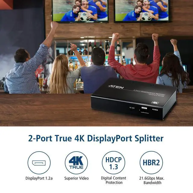 Alt view image 5 of 6 - VS192 2-Port True 4K DisplayPort Splitter SST Split or MST Extended Display - Connect 1 DP Source to 2 Display Port Computer Monitor - TAA Compliant - Metal