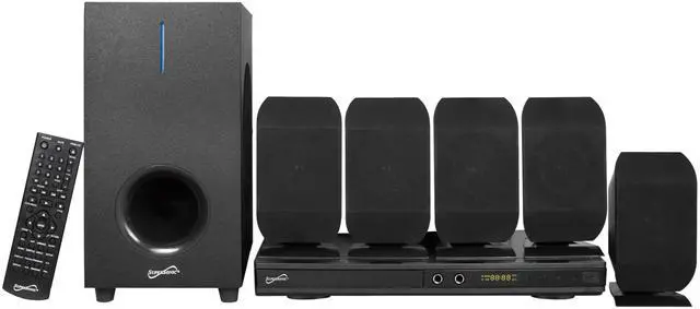 Main image of SC-38HT 5.1 Surround Channel DVD Home Theater System with DVD/CD Support, Karaoke Mic Jacks, USB Input, FM Radio, 75W Speaker Output, Multi-Language Support, and Remote Control!