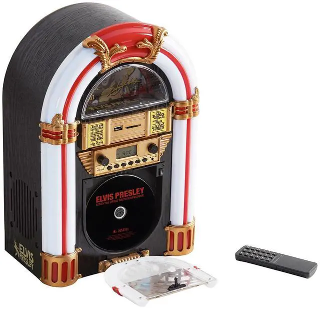 Alt view image 3 of 6 - Arkrocket x Mini Jukebox/Tabletop CD Player/Bluetooth Speaker/Radio/USB and SD Card Player with Retro LED Lighting System (Limitied Edition), Black Gloden