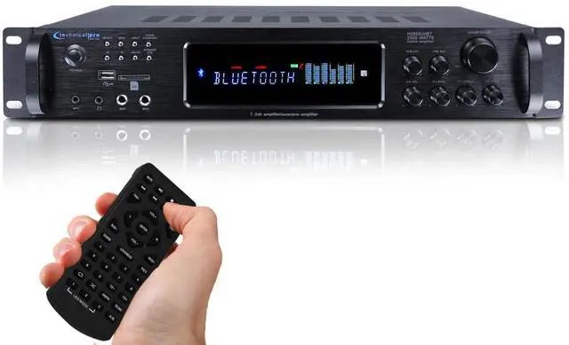 Main image of 2500 Watts Digital Hybrid Amplifier, Preamp/Tuner with USB and SD Inputs | 2 Mic Inputs, AM/FM Digital Tuner, Wireless Remote, Bass & Treble Controls, FM Radio, Recorder, Bluetooth by