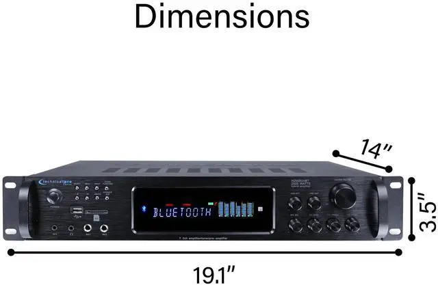 Alt view image 3 of 6 - 2500 Watts Digital Hybrid Amplifier, Preamp/Tuner with USB and SD Inputs | 2 Mic Inputs, AM/FM Digital Tuner, Wireless Remote, Bass & Treble Controls, FM Radio, Recorder, Bluetooth by
