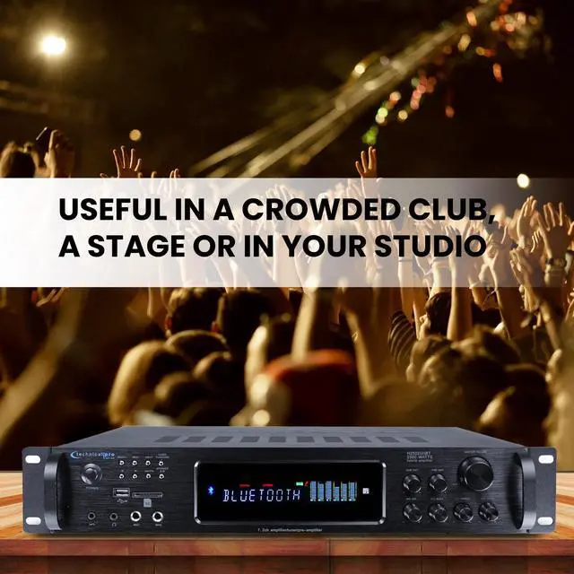 Alt view image 5 of 6 - 2500 Watts Digital Hybrid Amplifier, Preamp/Tuner with USB and SD Inputs | 2 Mic Inputs, AM/FM Digital Tuner, Wireless Remote, Bass & Treble Controls, FM Radio, Recorder, Bluetooth by
