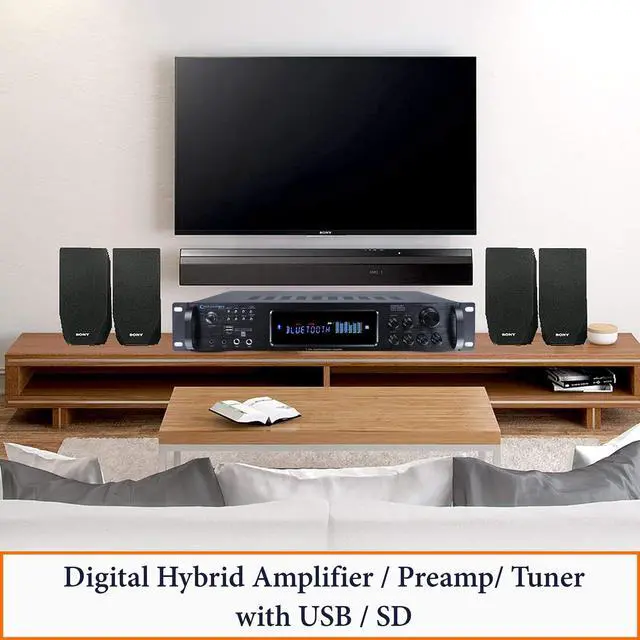Alt view image 6 of 6 - 2500 Watts Digital Hybrid Amplifier, Preamp/Tuner with USB and SD Inputs | 2 Mic Inputs, AM/FM Digital Tuner, Wireless Remote, Bass & Treble Controls, FM Radio, Recorder, Bluetooth by