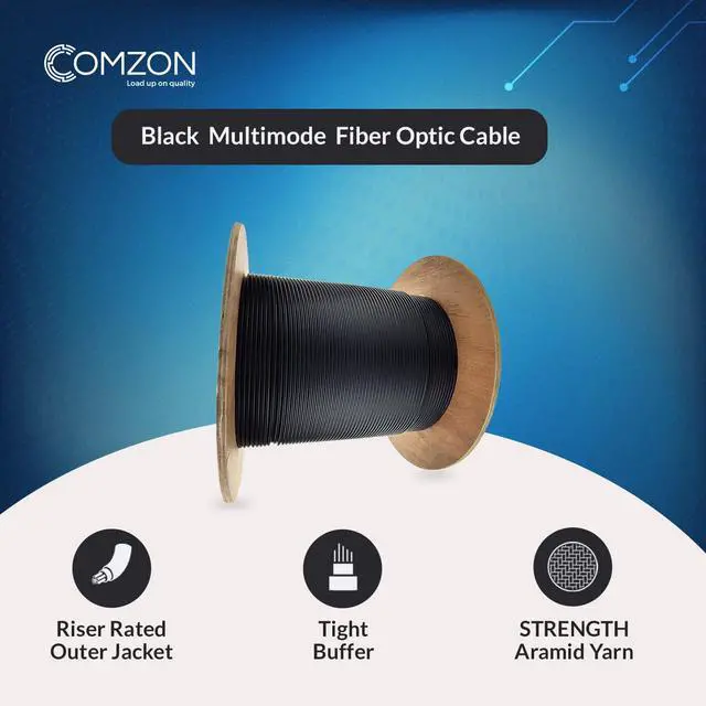 Alt view image 4 of 6 - 6-Strand Fiber Indoor/Outdoor Multimode 62.5/125 OM1 Fiber Optic Cable Black, Riser Rated, High Bandwidth & Low Attenuation for Ethernet & LAN, 1000ft