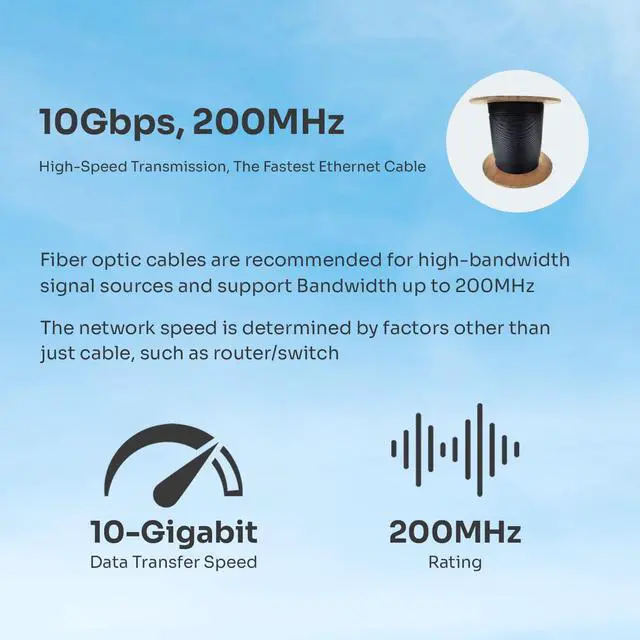Alt view image 6 of 6 - 6-Strand Fiber Indoor/Outdoor Multimode 62.5/125 OM1 Fiber Optic Cable Black, Riser Rated, High Bandwidth & Low Attenuation for Ethernet & LAN, 1000ft