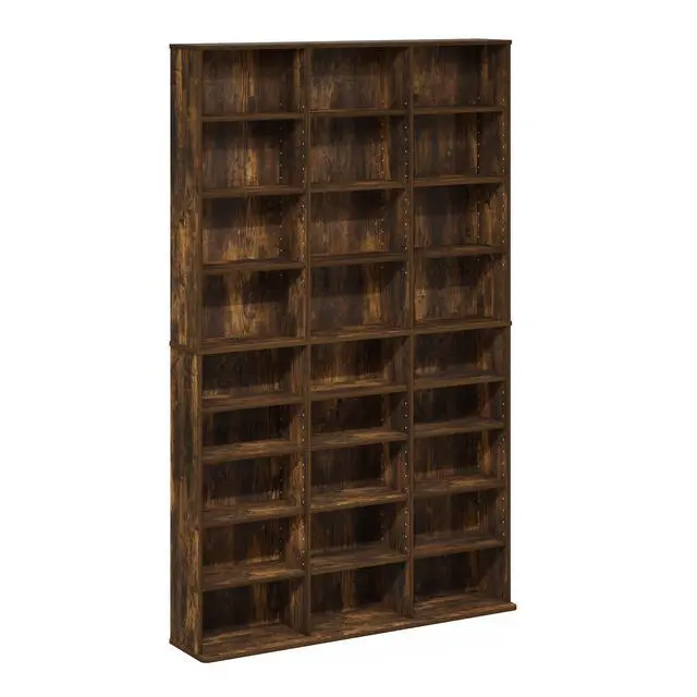 Alt view image 4 of 5 - 24-Shelf Wide CD Rack, 8 x 3 DVD Storage Cabinets with Adjustable Shelves, Easy Assembly DVD Shelf, Media Shelf for CD Blueray Game Disc, for Home Office, Living Room, Amber Pine