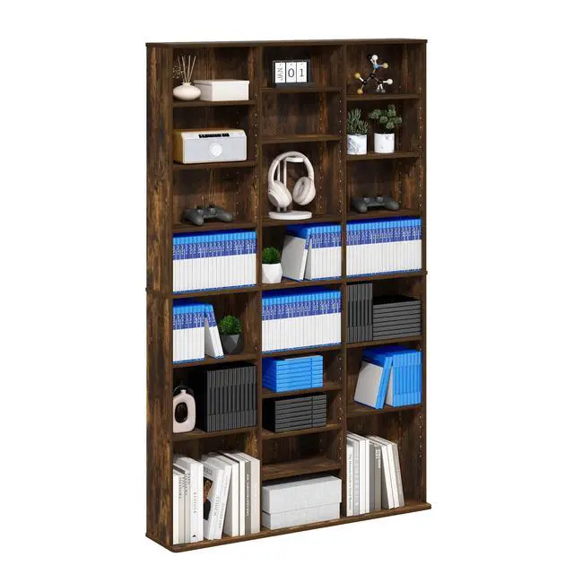 Alt view image 5 of 5 - 24-Shelf Wide CD Rack, 8 x 3 DVD Storage Cabinets with Adjustable Shelves, Easy Assembly DVD Shelf, Media Shelf for CD Blueray Game Disc, for Home Office, Living Room, Amber Pine