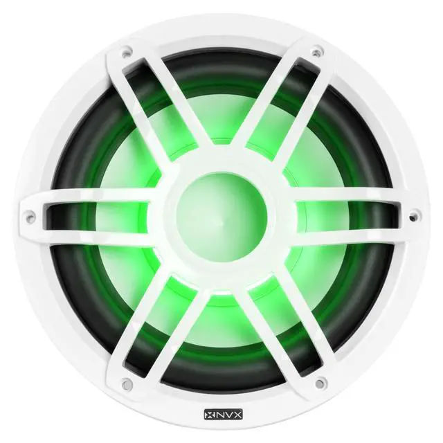 Alt view image 2 of 6 - MV104W 10" Marine Subwoofer with RGB LED Lighting (White) | 500W Peak, 250W RMS, Single 4 Ohm V-Series Marine Sub, IP65 Water Resistant