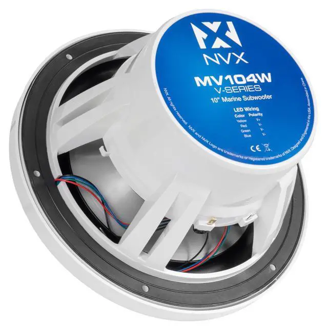 Alt view image 3 of 6 - MV104W 10" Marine Subwoofer with RGB LED Lighting (White) | 500W Peak, 250W RMS, Single 4 Ohm V-Series Marine Sub, IP65 Water Resistant