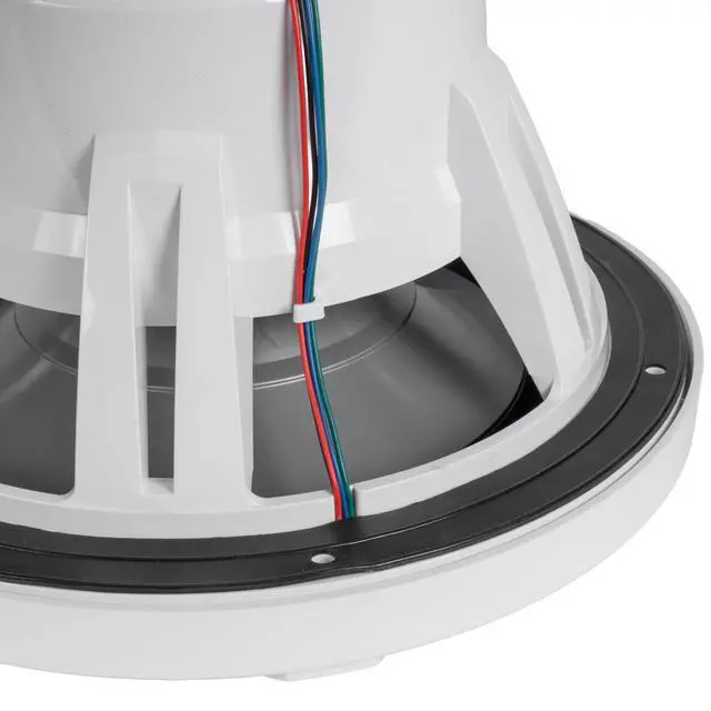 Alt view image 6 of 6 - MV104W 10" Marine Subwoofer with RGB LED Lighting (White) | 500W Peak, 250W RMS, Single 4 Ohm V-Series Marine Sub, IP65 Water Resistant