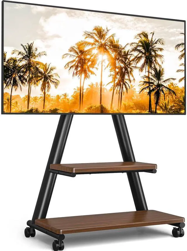 Main image of Rolling TV Stand for 43-80" up to 150lbs | Portable TV Stand on Wheels with Enhanced Triangular Design Height Adjustable Mobile Cart with Swivel/Tilt/Storage Shelves