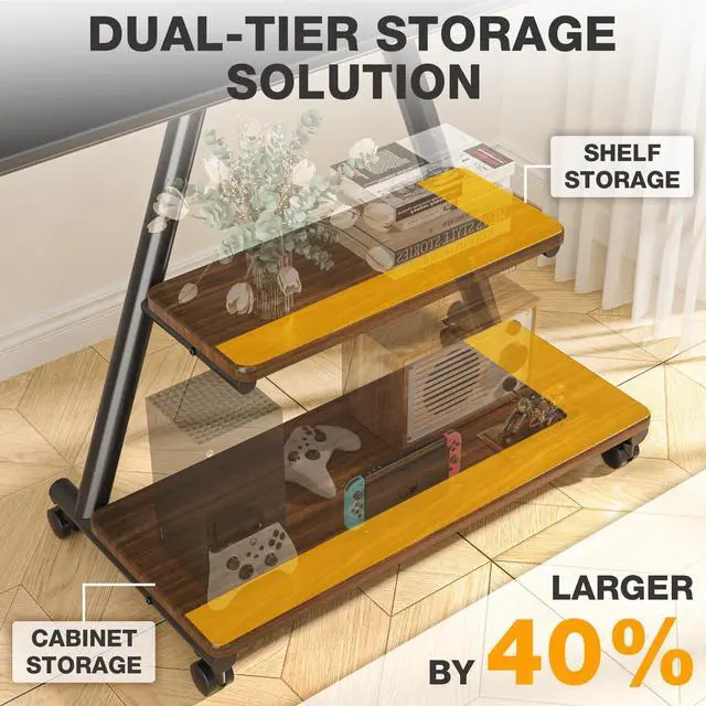 Alt view image 2 of 6 - Rolling TV Stand for 43-80" up to 150lbs | Portable TV Stand on Wheels with Enhanced Triangular Design Height Adjustable Mobile Cart with Swivel/Tilt/Storage Shelves