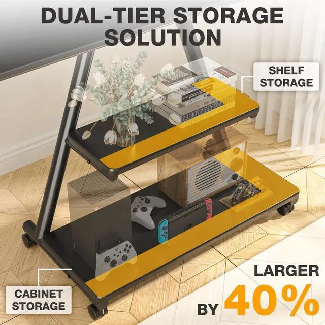 Alt view image 2 of 6 - Rolling TV Stand for 43-80" TVs up to 150lbs | Portable Stand on Wheels with Enhanced Triangular Design, Height Adjustable Mobile Cart with Swivel/Tilt/Dual Shelves