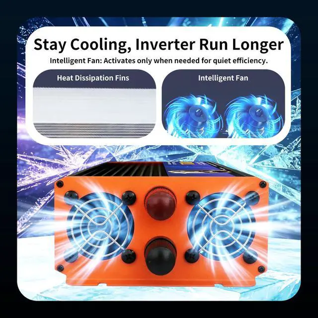 Alt view image 3 of 6 - 2300W Continuous 7000W Peak Pure Sine Wave Inverter, 12V DC to 110V AC for RV, Truck, Solar Off-Grid & Home Use, with LED Display, AC Outlets & Multi-Safety Protection (12, Volts (DC))