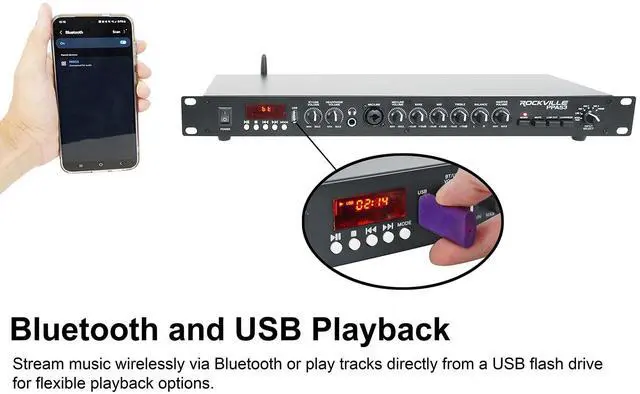 Alt view image 5 of 6 - PPA53 Home 1U Rack Preamp, Bluetooth, USB, RCA, 3-Band EQ, Phono Input, XLR Outputs, Low-Noise, Headphone Out, Perfect for Home Audio, Turntables