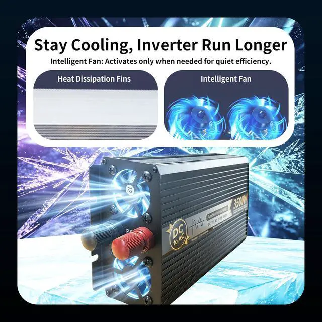 Alt view image 5 of 6 - 1600W Continuous 3500W Peak Pure Sine Wave Power Inverter, 9 Protections, LCD Display, Dual Cooling Fans, Car RV Camping Emergency Converter for Home Appliances & Power Tools (24, Volts)