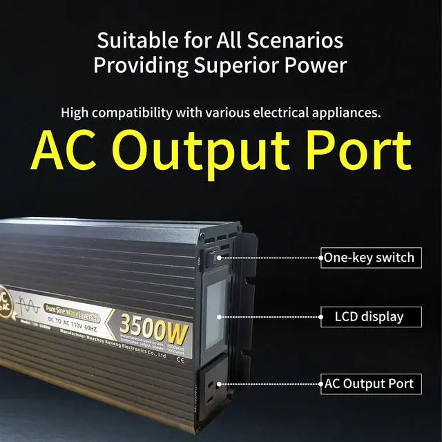 Alt view image 6 of 6 - 1600W Continuous 3500W Peak Pure Sine Wave Power Inverter, 9 Protections, LCD Display, Dual Cooling Fans, Car RV Camping Emergency Converter for Home Appliances & Power Tools (24, Volts)