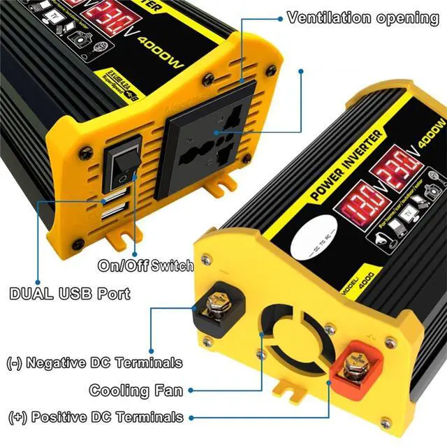 Alt view image 2 of 6 - Modified Sine Wave Inverter 4000 Watt 12V DC to 110V 220V AC Car Plug Adapter Converter with LED Display Fast Charging Dual USB Ports (Size: 12V-220V)