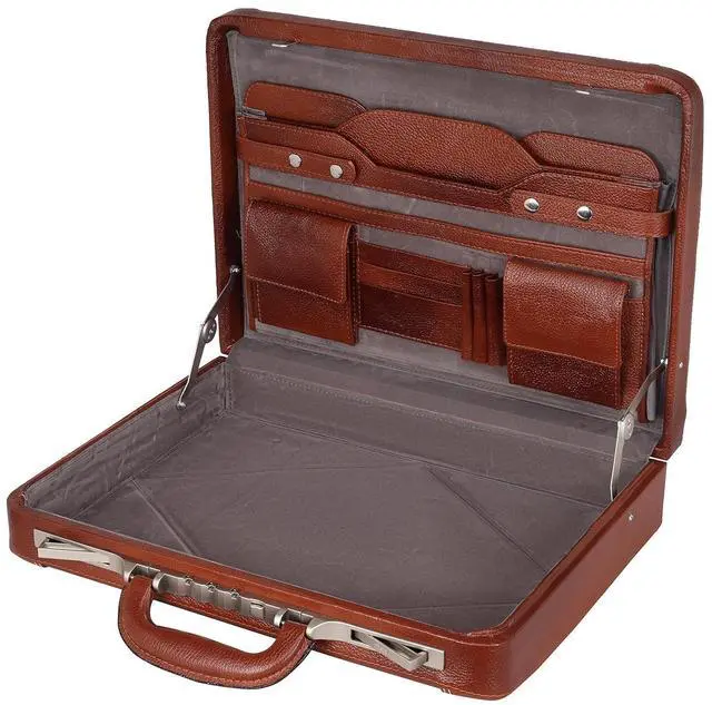Main image of Full Grain Leather Briefcase Attache Case For Unisex Size L18 x W4 x H12 Inches Luxury Briefcase Bag (Tan)