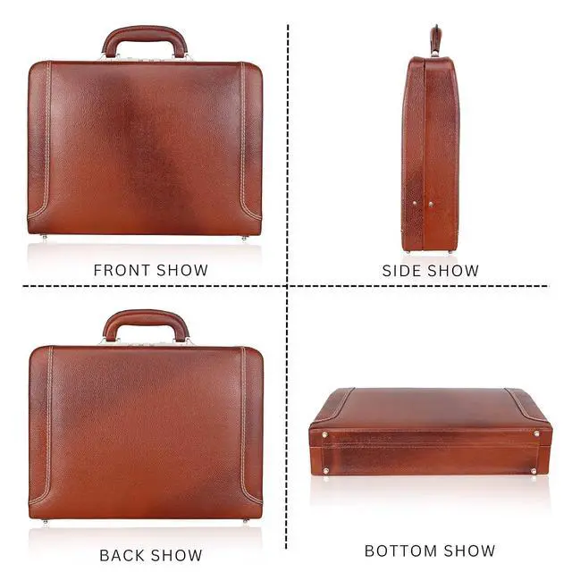 Alt view image 2 of 6 - Full Grain Leather Briefcase Attache Case For Unisex Size L18 x W4 x H12 Inches Luxury Briefcase Bag (Tan)
