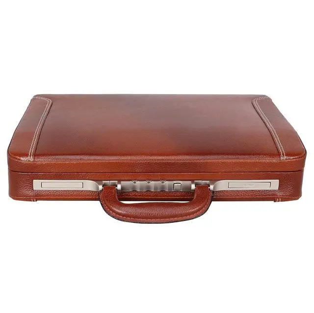 Alt view image 4 of 6 - Full Grain Leather Briefcase Attache Case For Unisex Size L18 x W4 x H12 Inches Luxury Briefcase Bag (Tan)