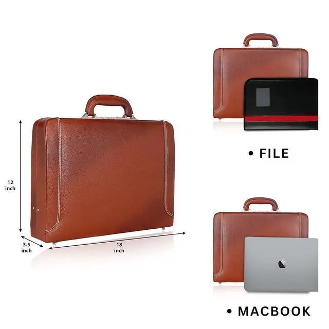 Alt view image 5 of 6 - Full Grain Leather Briefcase Attache Case For Unisex Size L18 x W4 x H12 Inches Luxury Briefcase Bag (Tan)