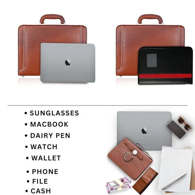Alt view image 6 of 6 - Full Grain Leather Briefcase Attache Case For Unisex Size L18 x W4 x H12 Inches Luxury Briefcase Bag (Tan)