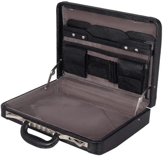 Main image of Full Grain Leather Briefcase Attache Case For Unisex Size L18 x W4 x H12 Inches Luxury Briefcase Bag (Black)