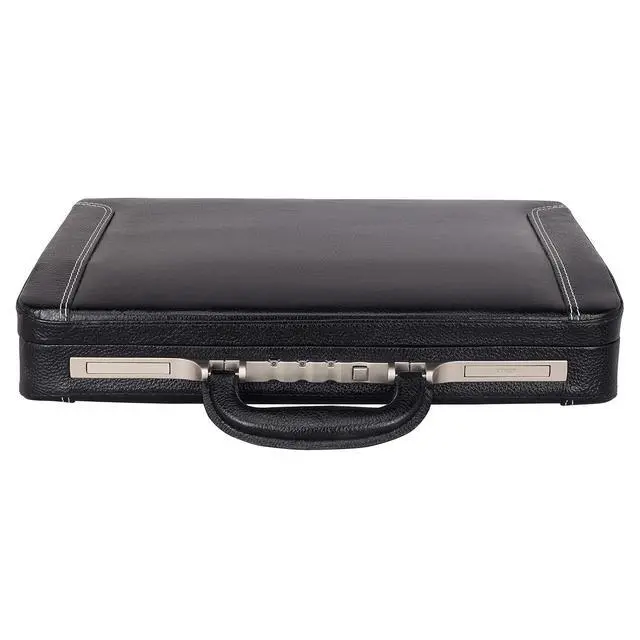 Alt view image 2 of 6 - Full Grain Leather Briefcase Attache Case For Unisex Size L18 x W4 x H12 Inches Luxury Briefcase Bag (Black)