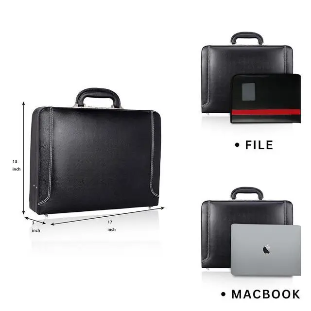 Alt view image 4 of 6 - Full Grain Leather Briefcase Attache Case For Unisex Size L18 x W4 x H12 Inches Luxury Briefcase Bag (Black)