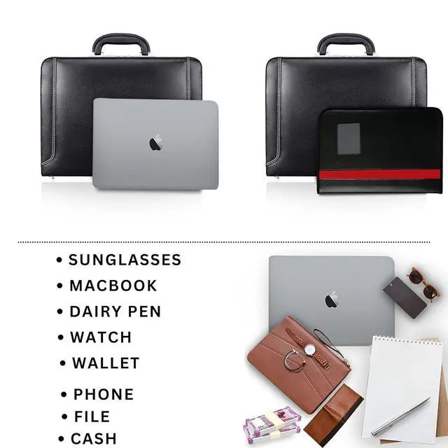 Alt view image 5 of 6 - Full Grain Leather Briefcase Attache Case For Unisex Size L18 x W4 x H12 Inches Luxury Briefcase Bag (Black)