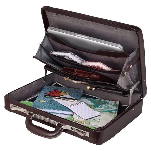Alt view image 3 of 6 - Full Grain Leather Briefcase Attache Case For Unisex Size L18 x W4 x H12 Inches Luxury Briefcase Bag (Italian Brown)