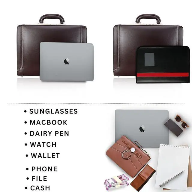 Alt view image 4 of 6 - Full Grain Leather Briefcase Attache Case For Unisex Size L18 x W4 x H12 Inches Luxury Briefcase Bag (Italian Brown)