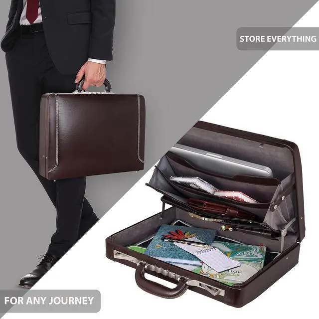 Alt view image 5 of 6 - Full Grain Leather Briefcase Attache Case For Unisex Size L18 x W4 x H12 Inches Luxury Briefcase Bag (Italian Brown)