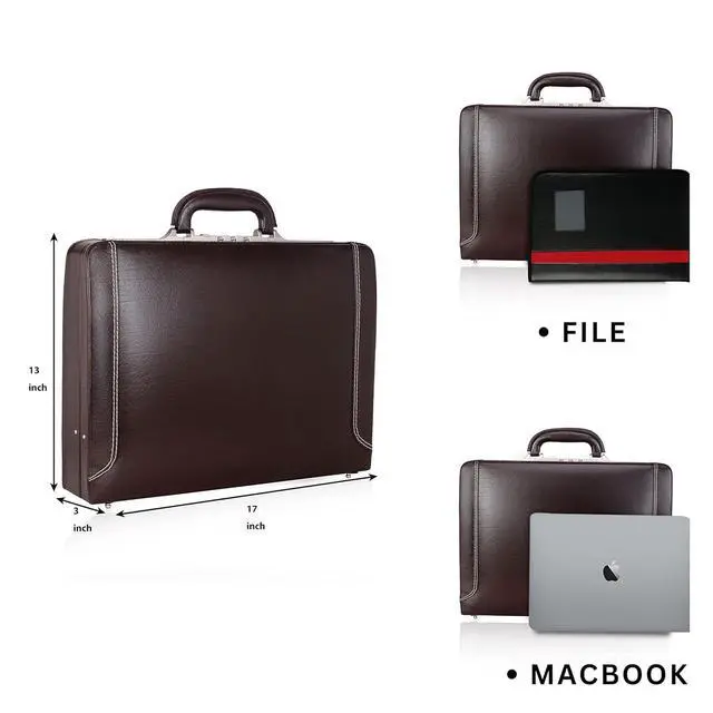 Alt view image 6 of 6 - Full Grain Leather Briefcase Attache Case For Unisex Size L18 x W4 x H12 Inches Luxury Briefcase Bag (Italian Brown)