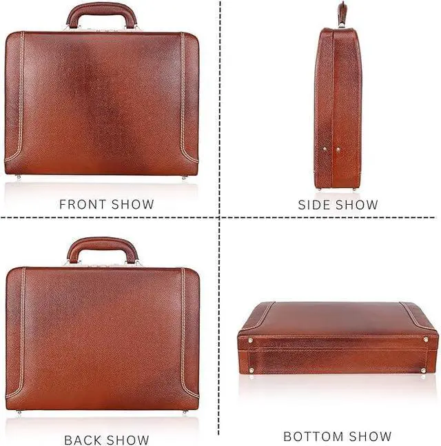 Alt view image 2 of 5 - Full Grain Leather Briefcase Attache Case For Unisex Size L18 x W4 x H12 Inches Luxury Briefcase Bag (Italian Tan)