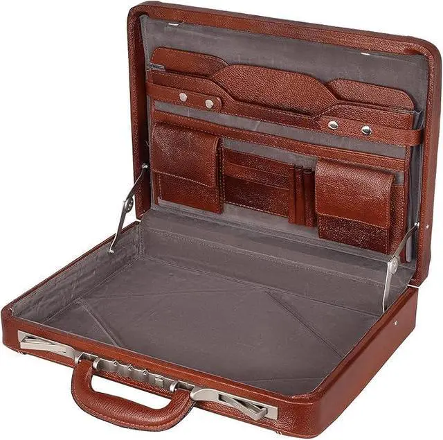 Alt view image 3 of 5 - Full Grain Leather Briefcase Attache Case For Unisex Size L18 x W4 x H12 Inches Luxury Briefcase Bag (Italian Tan)
