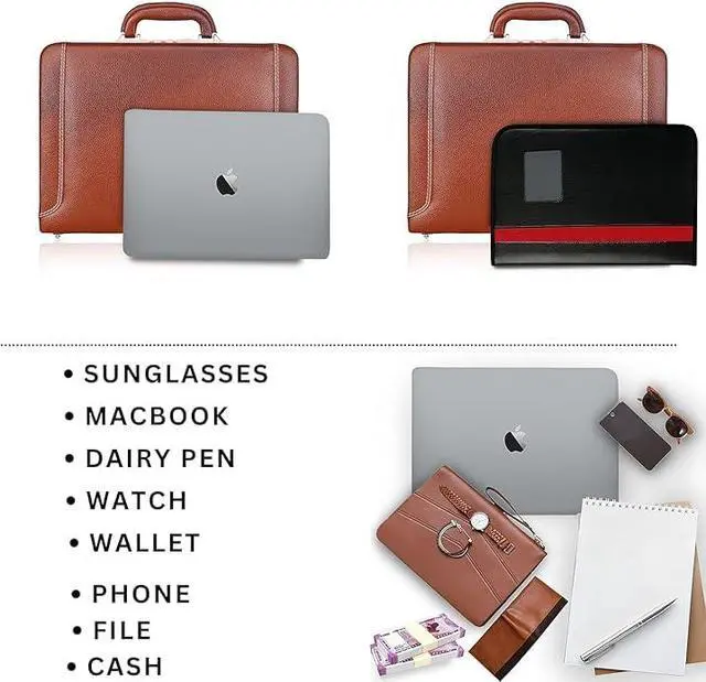 Alt view image 5 of 5 - Full Grain Leather Briefcase Attache Case For Unisex Size L18 x W4 x H12 Inches Luxury Briefcase Bag (Italian Tan)