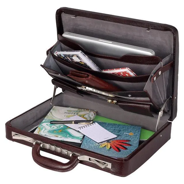 Alt view image 3 of 6 - Full Grain Leather Briefcase Attache Case For Unisex Size L18 x W4 x H12 Inches Luxury Briefcase Bag (Brown)