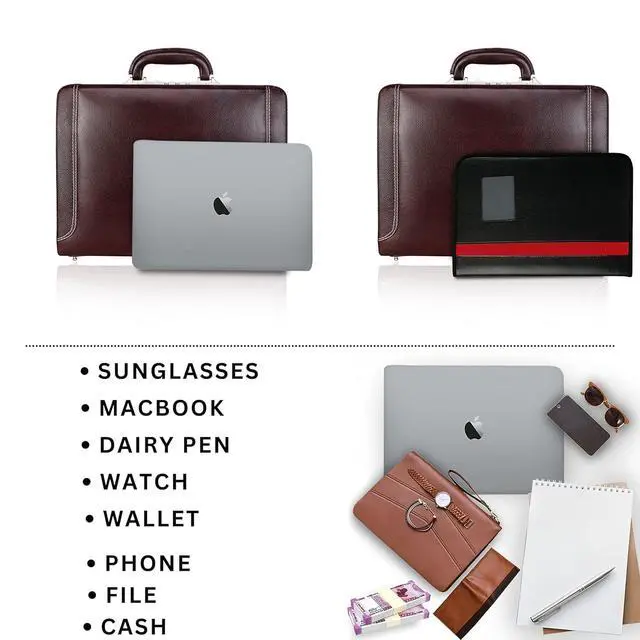Alt view image 4 of 6 - Full Grain Leather Briefcase Attache Case For Unisex Size L18 x W4 x H12 Inches Luxury Briefcase Bag (Brown)